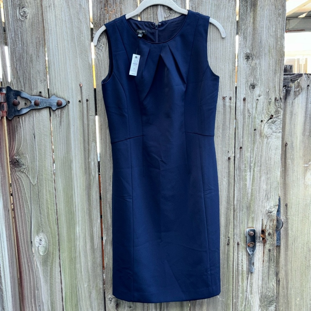 Talbots Sophisticated Chic Blue Sleeveless Sheath Dress Women’s Sz 2 Petite NWT